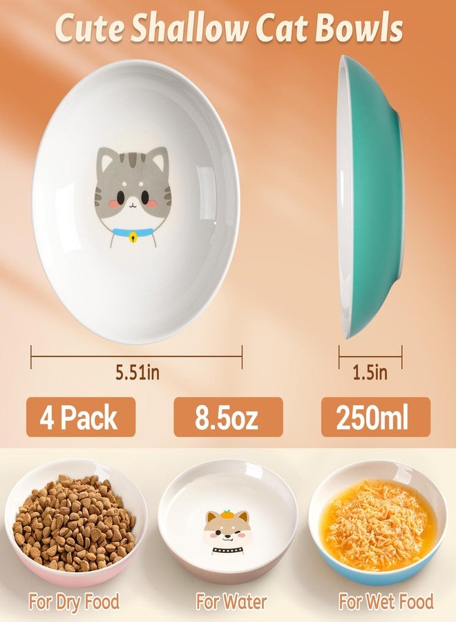 Kitwinney Cat Bowls, Ceramic Cat Food Bowl Set with White Silicone Ring for Non Slip, Cute Cats Dishes or Plates for Feeding Indoor Cats, Kitten, Small Dogs (Multicolored 4 Pack-Cute Pet, 5.5 Inches) - Image 3